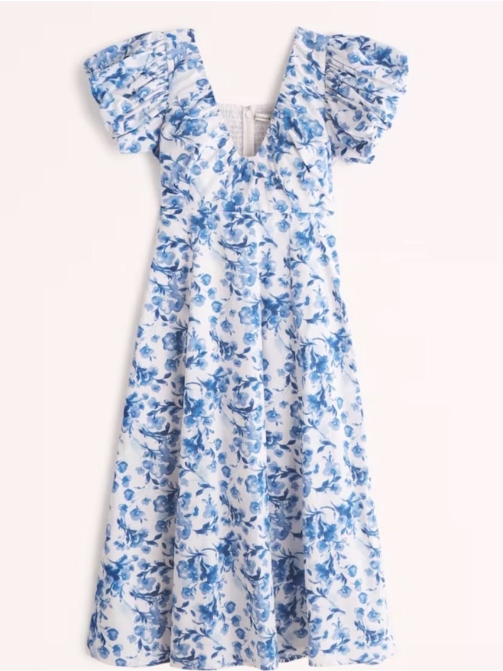 Abercrombie & Fitch Blue Floral Puff Sleeve Midi Dress Size Extra Large